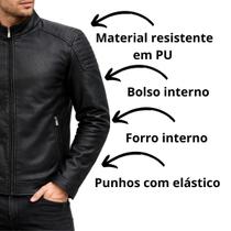 Jaqueta Masculina Couro PU Peluciada Forrada Premium Cor:PretoTamanho:M Jaqueta Masculina Couro PU Peluciada Forrada Premium Cor:PretoTamanho:M
