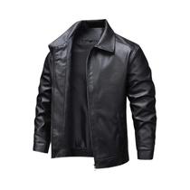 Jaqueta Masculina De Couro PU Preta Estilo Motociclista Vintage Casual Corta-Vento Moda Outono