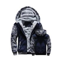 Jaqueta Masculina De Inverno Quente Com Forro De Lã Grosso, Capuz E Zíper, Casual Esportiva De Manga