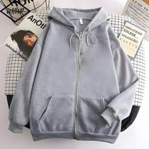 Jaqueta Masculina De Lã Com Capuz Com Zíper Moletom Primavera Outono Casual Solto Y2k Manga Comprida