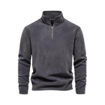 Jaqueta Masculina De Lã Grossa E Quente AIOPESON Com Zíper No Pescoço, Moletom Soft Shell