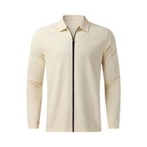 Jaqueta Masculina De Manga Longa Com Gola Polo Em Waffle, Cardigã Casual Esportivo Com Zíper,