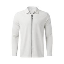 Jaqueta Masculina De Manga Longa Com Gola Polo Em Waffle, Cardigã Casual Esportivo Com Zíper,