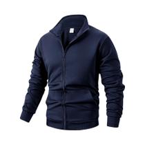 Jaqueta Masculina De Manga Longa Com Zíper, Cor Sólida, Quente Para Outono, Moletom Casual Estilo