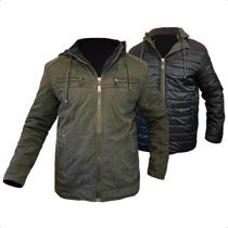 Jaqueta Masculina Dupla Face Sarja Capuz Removível Casaco Jaqueta Masculina Dupla Face Sarja Capuz Removível Casaco