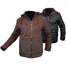 Jaqueta Masculina Dupla Face Sarja Plus Size Capuz Removível
