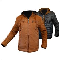 Jaqueta Masculina Dupla Face Sarja Plus Size Capuz Removível Jaqueta Masculina Dupla Face Sarja Plus Size Capuz Removível