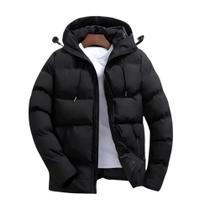 Jaqueta Masculina Grossa Peluciada Microfibra Nylon Capuz Removível Inverno Frio Intenso