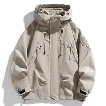 Jaqueta Masculina Impermeável Com Capuz, Corta-Vento, Zíper, Cargo, Preta, Bomber, Para Camping E