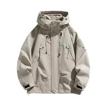 Jaqueta Masculina Impermeável Com Capuz, Corta-Vento, Zíper, Cargo, Preta, Bomber, Para Camping E