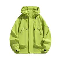 Jaqueta Masculina Impermeável Com Capuz, Zíper, Estilo Cargo, Preta, Bomber, Para Camping E Hiking,