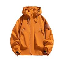 Jaqueta Masculina Impermeável Com Capuz, Zíper, Estilo Cargo, Preta, Bomber, Para Camping E Hiking,