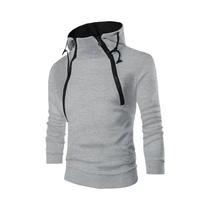 Jaqueta Masculina Preta Com Capuz E Zíper, Manga Longa, Gola Alta, Estilo Pulôver