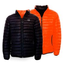 Jaqueta Masculina Puffer Dupla Face Pluma Ganso Preto/Laranja Escuro - Kailash