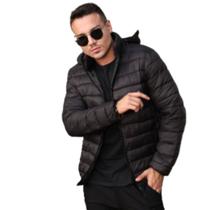 Jaqueta Masculina Puffer Flanelada Com Capuz Blusa Frio Industrie Impermeável Preta