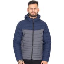 Jaqueta Masculina Puffer Nylon Bicolor Capuz Bolsos