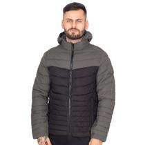 Jaqueta Masculina Puffer Nylon Bicolor Capuz Bolsos