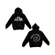 Jaqueta Masculina Retrô Com Zíper E Capuz, Estampa De Letras E Estrelas, Manga Longa Solta, Agasalho