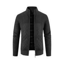 Jaqueta Masculina Slim Fit Com Zíper Para Outono Inverno, Quente E Espessa, Gola Alta, Suéter Liso