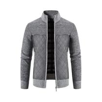 Jaqueta Masculina Slim Fit Com Zíper, Quente E Grossa Para Outono/Inverno, Gola Alta, Suéter Liso