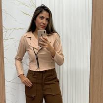 Jaqueta material sintético feminina com ziper