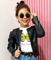 Jaqueta material sintético Infantil Mini Diva Meninas Manga Bufante Modinha