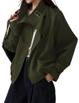 Jaqueta Megfie Trendy Vintage Trench Coat com gola alta para mulheres Jaqueta Megfie Trendy Vintage Trench Coat com gola alta para mulheres