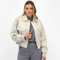 Jaqueta Meia Loka Bomber Cropped em P.u Feminina