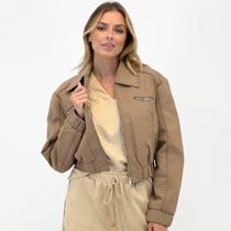 Jaqueta Meia Loka Cropped Bomber em P.u Feminina