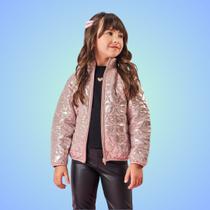 Jaqueta Menina em Matelassê Urso Metalizado Rosê - Cinti Jaqueta Menina em Matelassê Urso Metalizado Rosê - Cinti