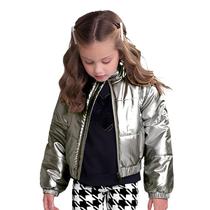 Jaqueta Meninas Bomber Puffer Cropped Prata Milon Tamanho:14 anos