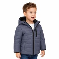 Jaqueta Meninos Puffer Cinza Chumbo Capuz Impermeável Kyly Tamanho:14 anos