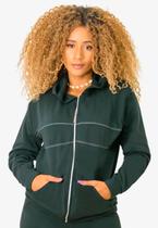 Jaqueta Moletinho Faixa Feminina Bolso Capuz Outono Inverno