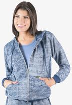 Jaqueta Moletinho Feminina Rajado Bolso e Capuz P Plus Size