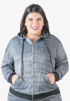 Jaqueta Moletinho Feminina Rajado Bolso e Capuz P Plus Size