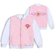 Jaqueta Moletom Bomber Sakura Card Captors Rosa Branco College