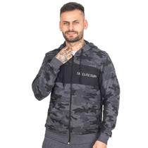 Jaqueta Moletom Masculina Camuflada Com Capuz Bolso Recorte