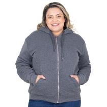 Jaqueta Moletom Peluciada Plus Size Feminina Com Capuz Lisa