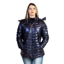 Jaqueta Mosaico Metalizada Puffer Microfibra Feminina 2609 Marinho