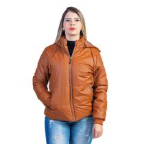 Jaqueta Mosaico PU Feminina 2606 Marrom Jaqueta Mosaico PU Feminina 2606 Marrom