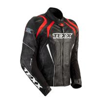 Jaqueta Moto Motociclista Texx Sniper V2 Masculina Preta Vermelho Ventilada Couro Legitimo