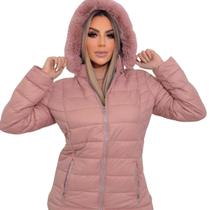 Jaqueta Nylon Puffer Forrada Pelúcia Com Pelo No Capuz Brisa