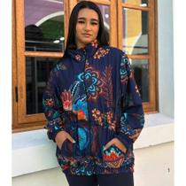 Jaqueta Parka Corta Vento Feminina com Forro e Estampa P ao G - Azul