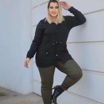 Jaqueta Parka Feminina Com Bolsos Modelo Grande Plus Size