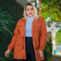 Jaqueta Parka Feminina Com Bolsos Modelo Grande Plus Size