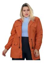 Jaqueta Parka Feminina Com Bolsos Modelo Grande Plus Size