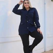 Jaqueta Parka Feminina Com Bolsos Modelo Grande Plus Size