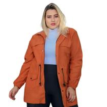 Jaqueta Parka Feminina Com Bolsos Modelo Grande Plus Size