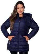 Jaqueta ParKa Feminina Dupla Face Nylon/Peluciada Azul