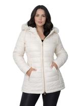 Jaqueta ParKa Feminina Dupla Face Nylon Peluciada Off White